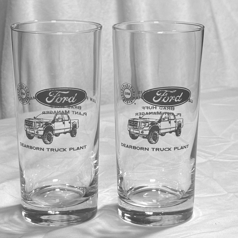 Ford Dearborn Truck Plant F150 UAW Commemorative Glasses Set 2 Michigan 6.25
